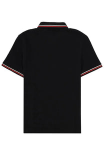Valentino men’s black polo shirt with red and white striped trim on collar and sleeve cuffs for casual wear