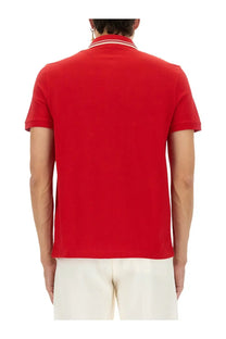 Valentino men’s red short-sleeved polo shirt with white and red striped collar trim ideal for casual wear