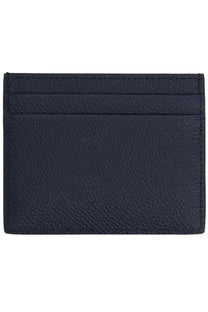 Navy blue textured leather card holder for men by Valentino featuring the Portacarte Vlog signature design