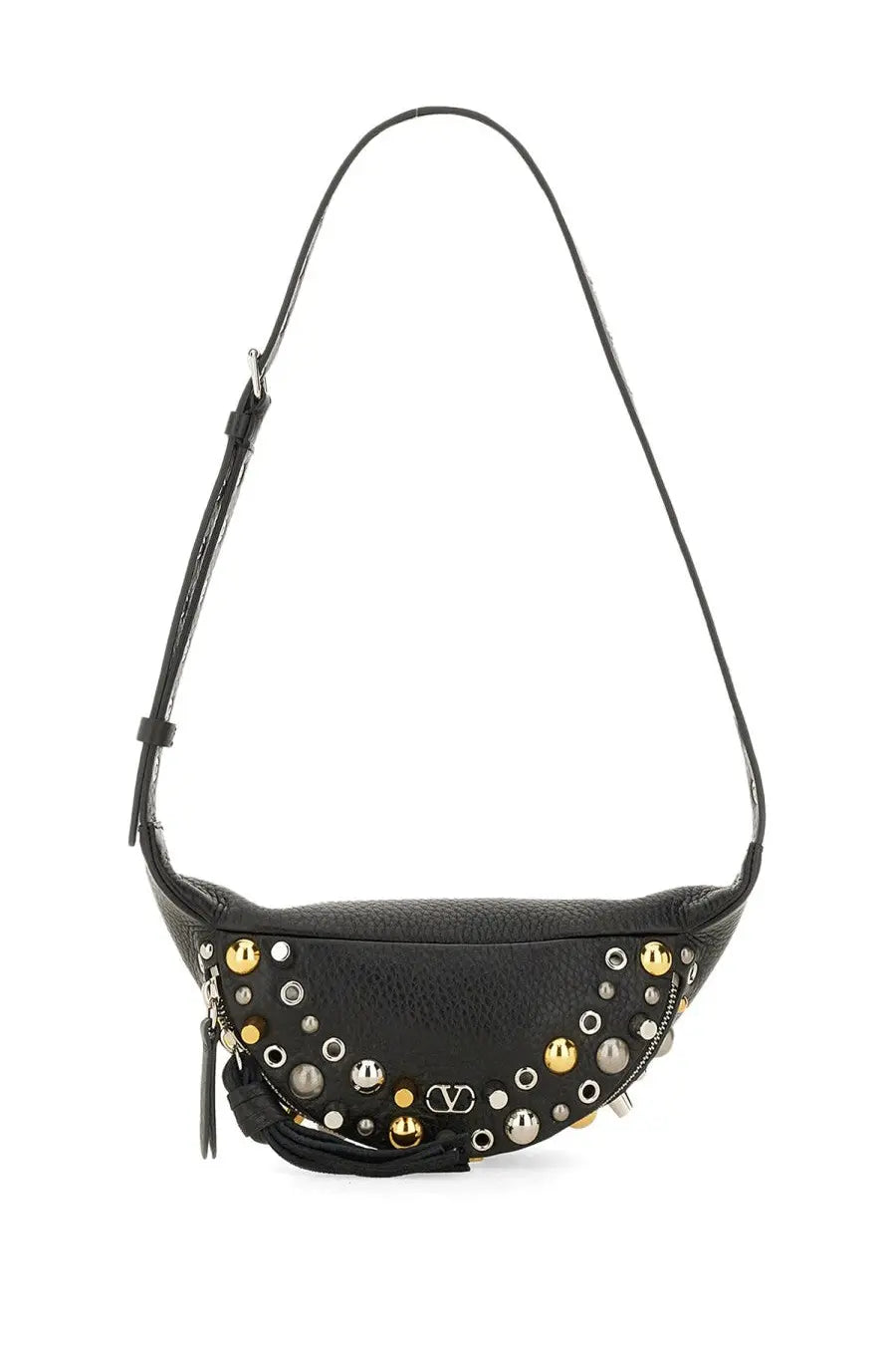 Valentino men’s pouch nellcôte black leather belt bag with gold and silver-toned studded circular pattern