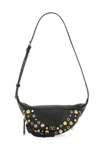Valentino men’s pouch nellcôte black leather belt bag with gold and silver-toned studded circular pattern