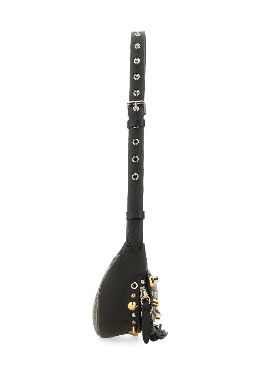 Valentino men’s pouch nellcôte black leather crossbody bag with silver gold-tone hardware studs and fringed tassel detail
