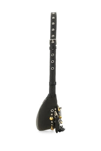 Valentino men’s pouch nellcôte black leather crossbody bag with silver gold-tone hardware studs and fringed tassel detail