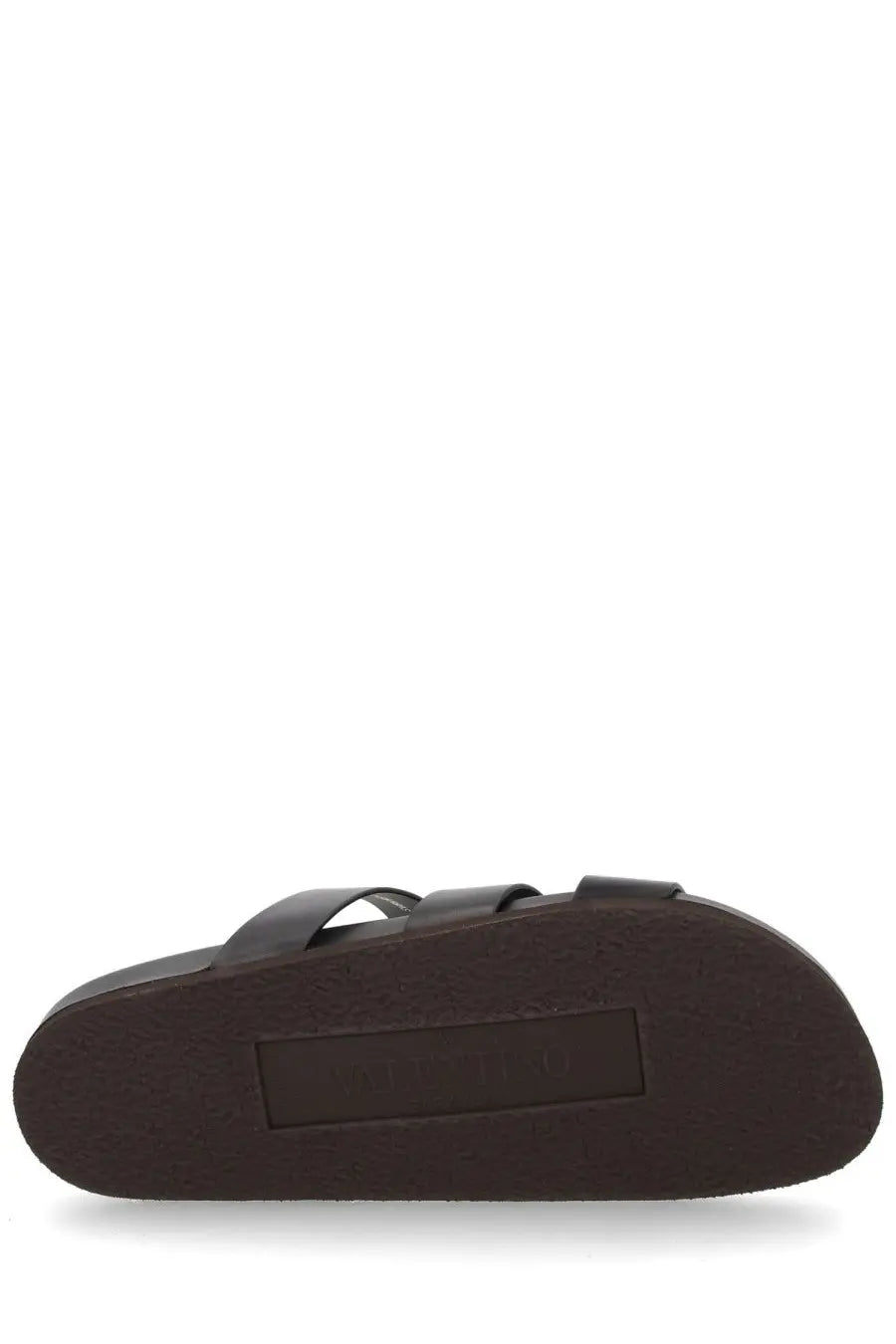 Valentino men’s sandalo slide studshield black dark brown leather sandals with minimalist two-strap design