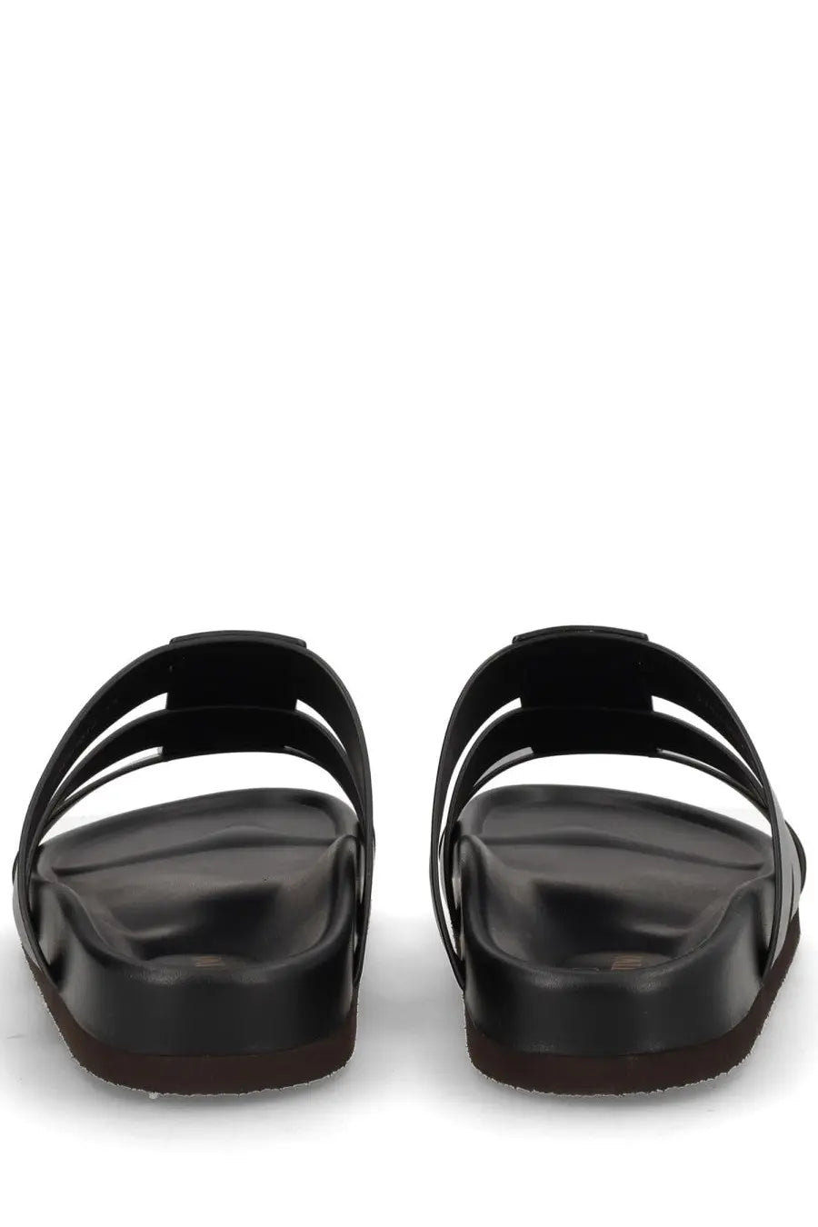 Valentino men’s black platform sandals with glossy finish and three parallel straps in sandalo slide studshield style