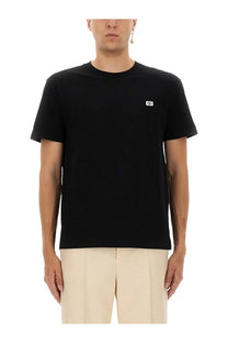 Valentino men’s black short-sleeved t-shirt with a small white logo on the left chest made from soft cotton