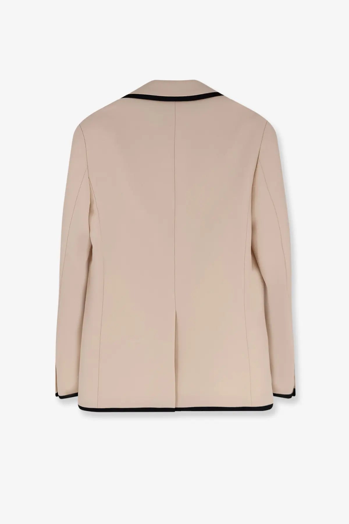 Valentino men’s single breasted virgin wool beige blazer with black trim on collar cuffs and hem