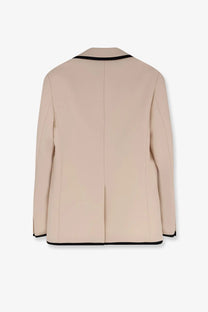 Valentino men’s single breasted virgin wool beige blazer with black trim on collar cuffs and hem