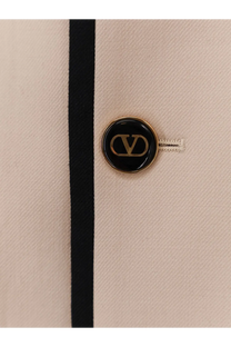 Valentino men’s beige virgin wool blazer with black circular button and gold tone v logo detail