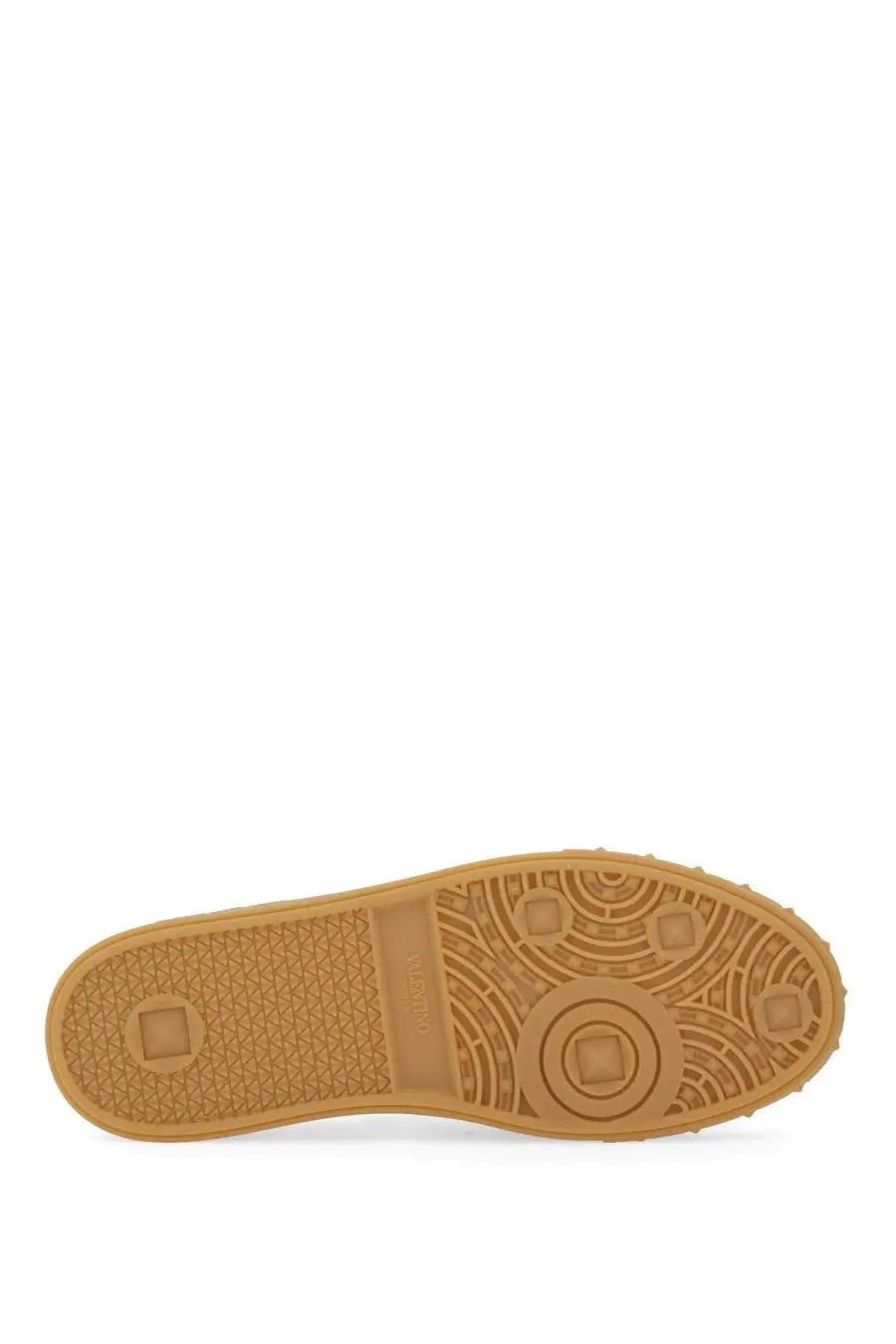 Tan rubber sole with circular and square tread patterns on valentino men’s sneaker low top upvillage blue
