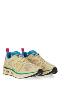 Valentino men’s sneaker low top Vlogo Easyjog white with beige and blue mesh upper and yellow logo air-cushioned sole