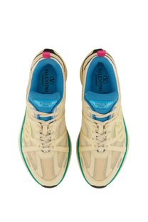 Valentino men’s sneaker low top vlogo easyjog white with cream mesh upper turquoise and pink accents and bold rubber sole
