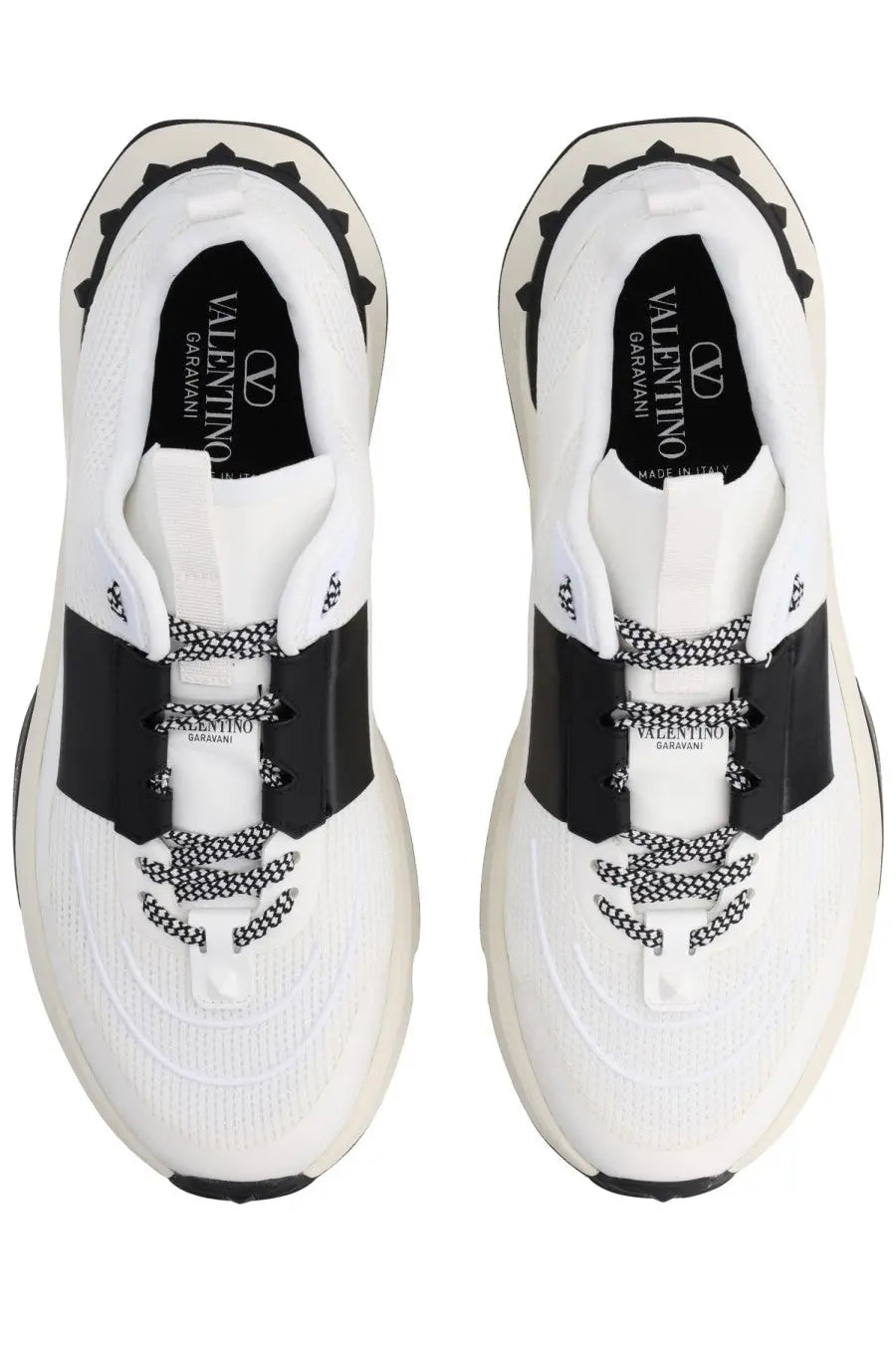 Valentino men’s sneaker true act white with white and black mesh upper, chunky sole, and bold contrast stripes