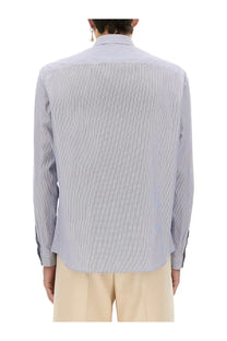 Valentino men’s striped cotton shirt blue featuring a light blue and white vertical stripe and classic collar