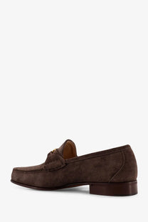 Valentino men’s brown suede loafers with gold-tone horsebit detail in a classic slip-on style