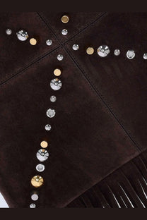 Valentino men’s dark brown suede shoulder bag with diagonal silver and gold toned studs pattern