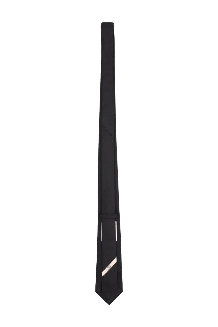 Valentino men’s black silk tie with subtle diagonal stripe near the tip for elegant formal wear