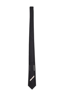 Valentino men’s black silk tie with subtle diagonal stripe near the tip for elegant formal wear