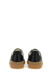 Valentino men’s upvillage sneaker black leather with tan rubber sole and perforated detailing