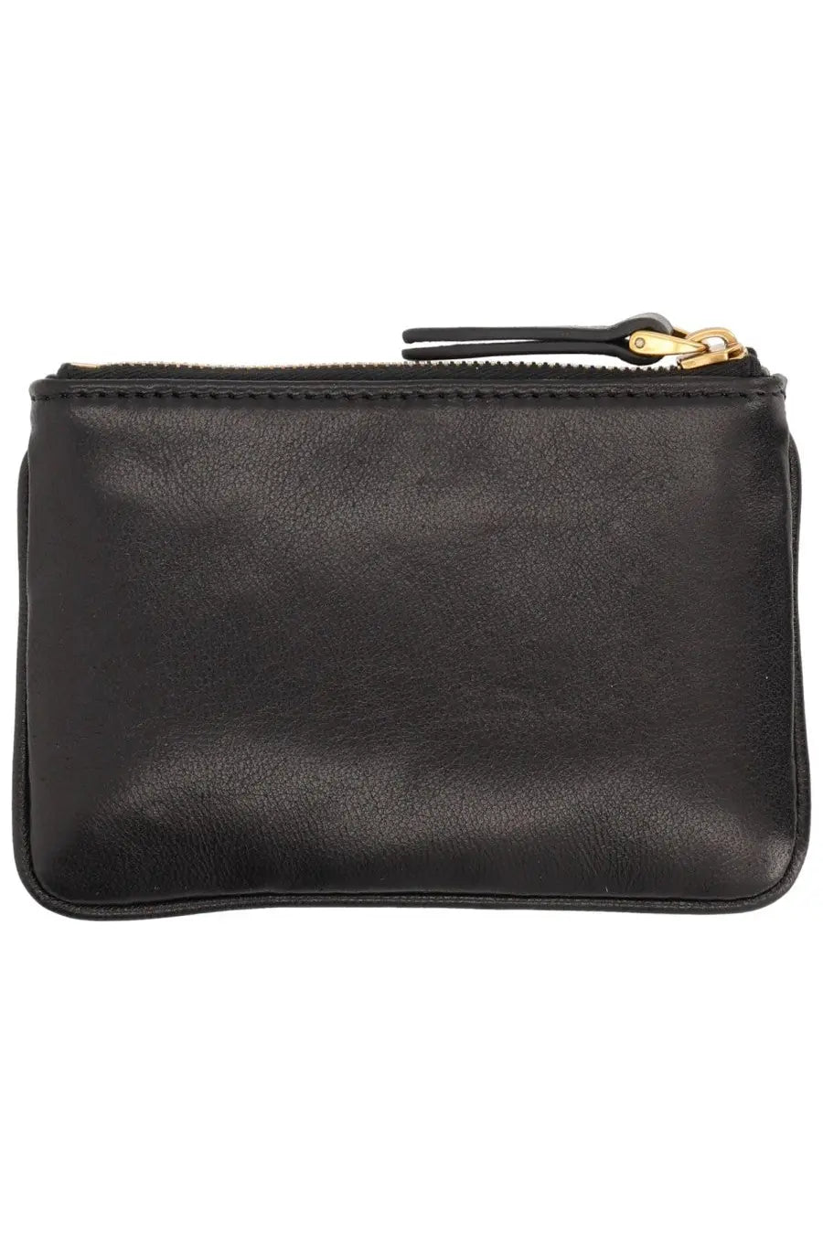 Valentino men’s viva superstar wallet black leather zippered pouch with gold-tone zipper pull and black fabric tab