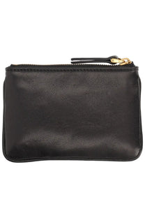 Valentino men’s viva superstar wallet black leather zippered pouch with gold-tone zipper pull and black fabric tab