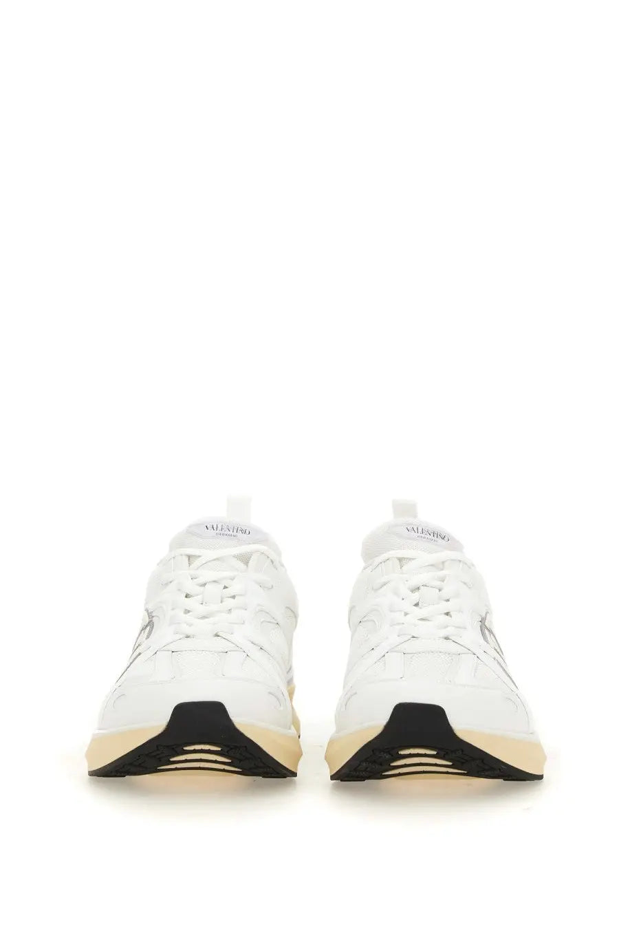 Valentino men’s vlogo easyjog sneaker white with black and beige sole accents in leather and fabric material