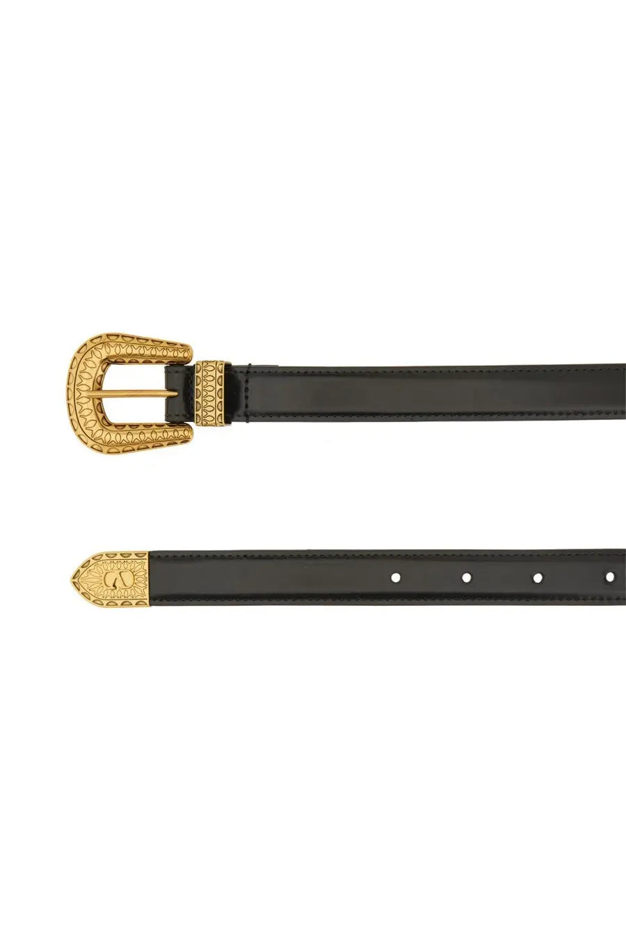 Valentino men’s vlogo signature black leather belt with gold toned engraved buckle and matching end tip