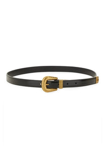 Valentino men’s vlogo signature black leather belt with gold-toned textured buckle and matching end tab