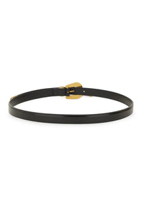 Valentino men’s vlogo signature belt black with gold-tone buckle made of black patent leather