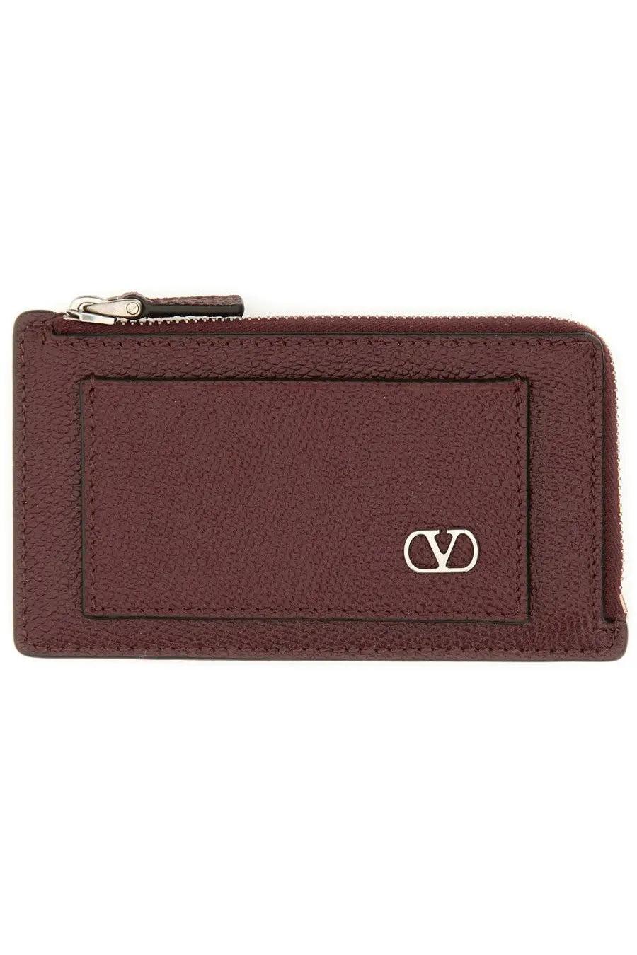 Valentino men’s vlogo signature coin purse red burgundy leather card case with silver-tone valentino logo emblem