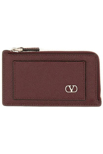 Valentino men’s vlogo signature coin purse red burgundy leather card case with silver-tone valentino logo emblem