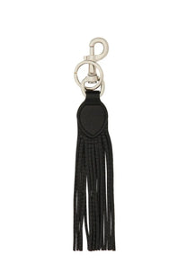 Valentino men’s Vlogo signature keychain in black leather with tassel and silver-toned metal clasp and ring