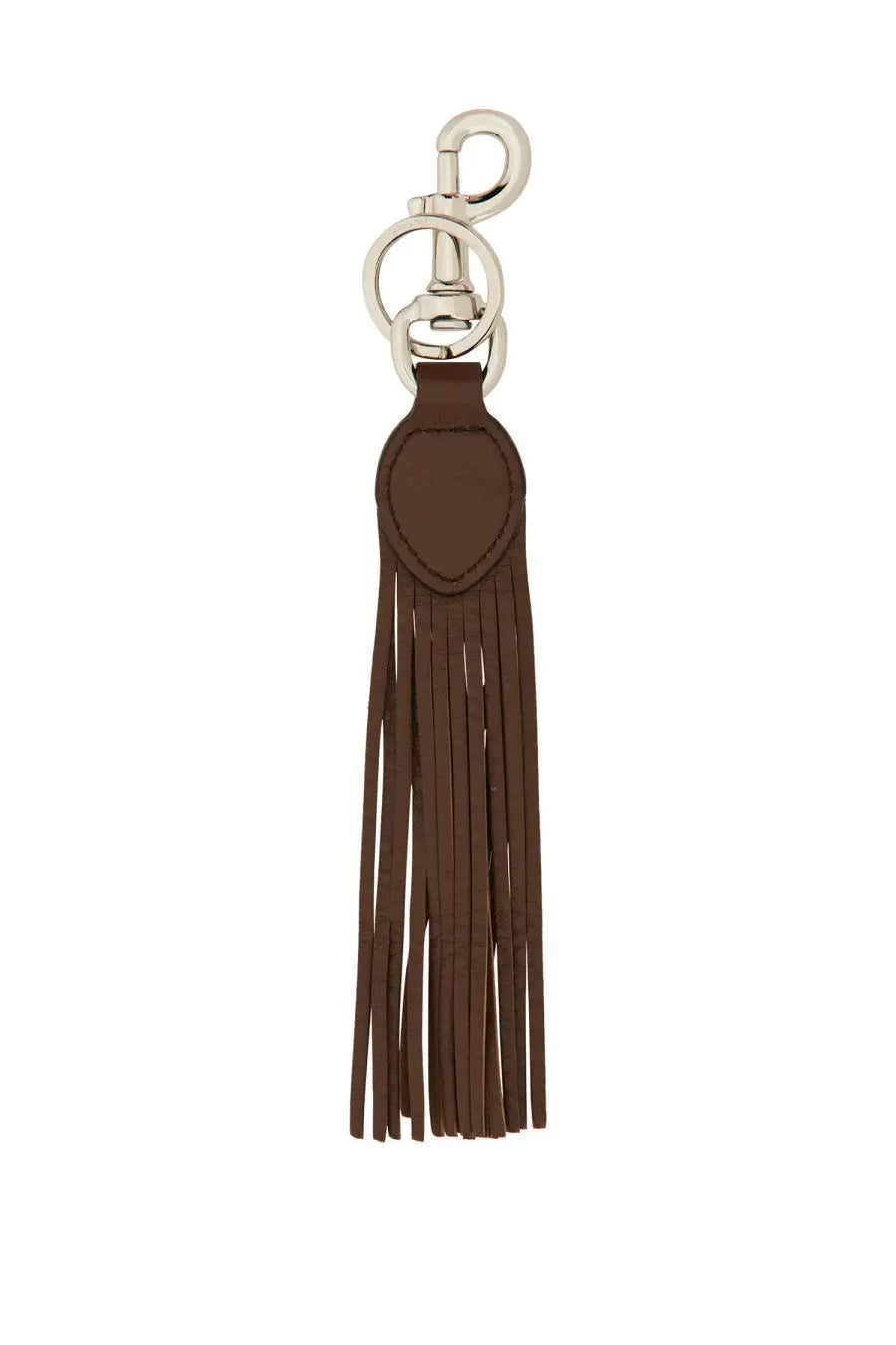 Valentino men’s vlogo signature keychain brown leather tassel with silver-toned metal clasp and ring