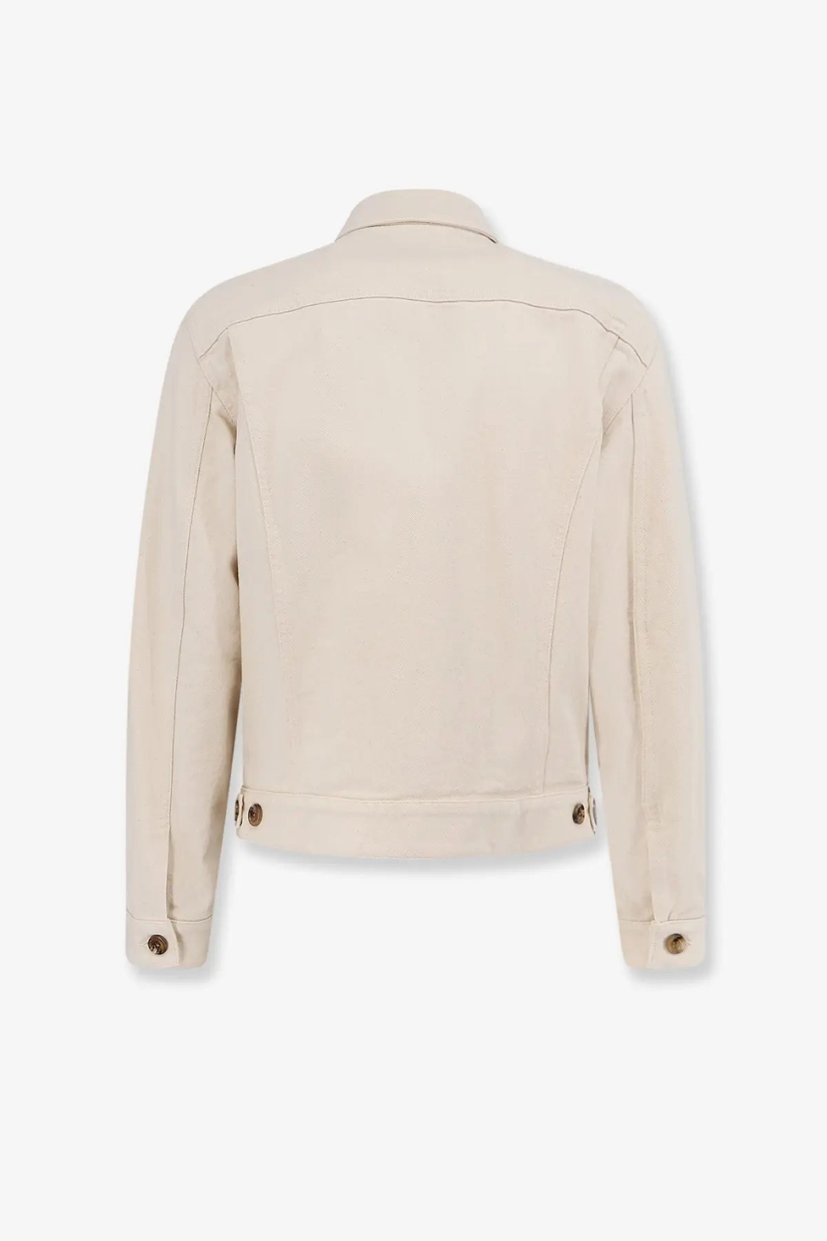 Valentino men’s white denim jacket with beige classic collar and buttoned cuffs in white denim material