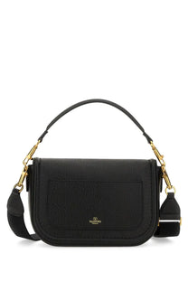 Valentino women’s alltime shoulder bag black leather with gold-tone hardware and structured saddle-style design