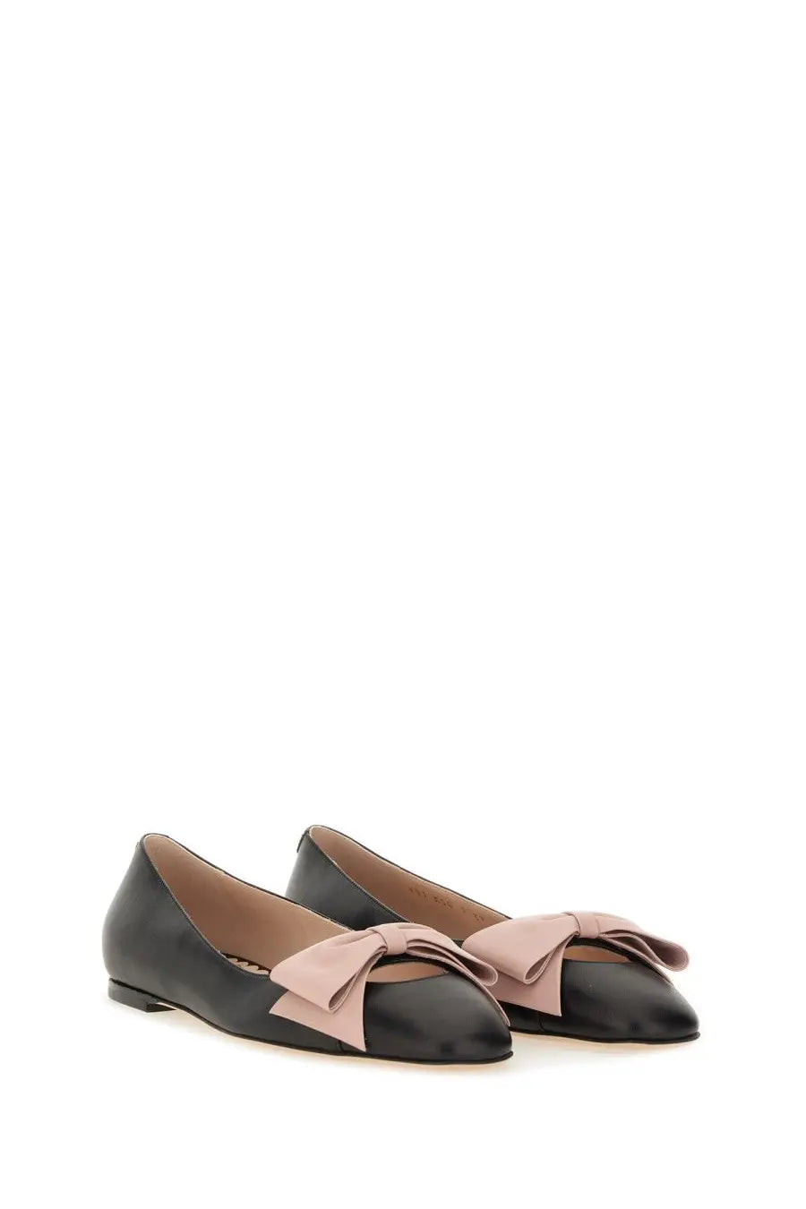 Valentino women’s ballerina bowow black leather ballet flats with a soft pink satin bow at the toe