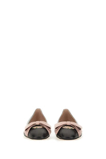 Valentino women’s ballerina bowow black pink and black two-tone leather ballet flats with a delicate bow at the toe