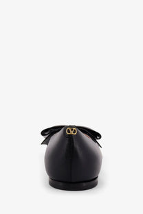 Black leather flat shoe with gold-tone valentino logo and bow detail from valentino women’s bowow leather ballerinas black collection