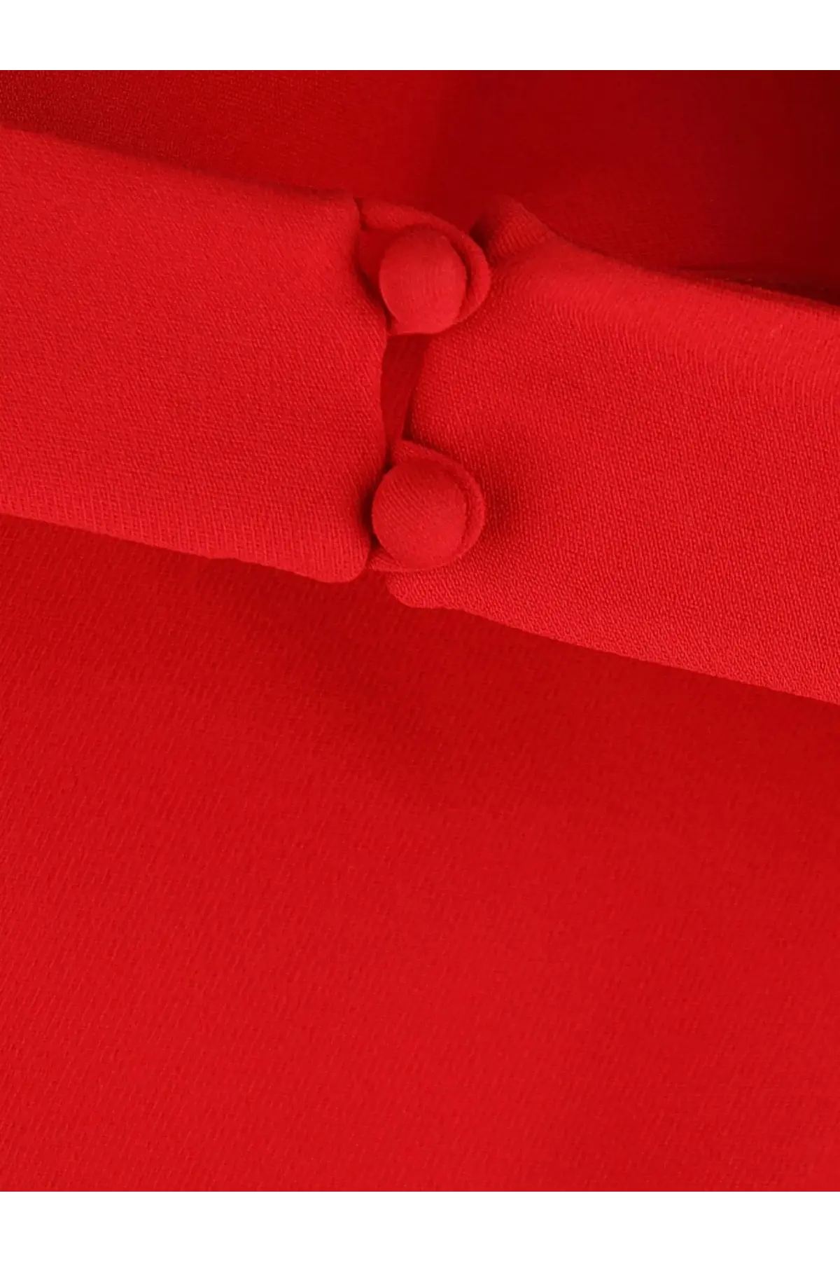 Valentino women’s cady couture dress in vibrant red fabric with two matching round buttons at the cuff