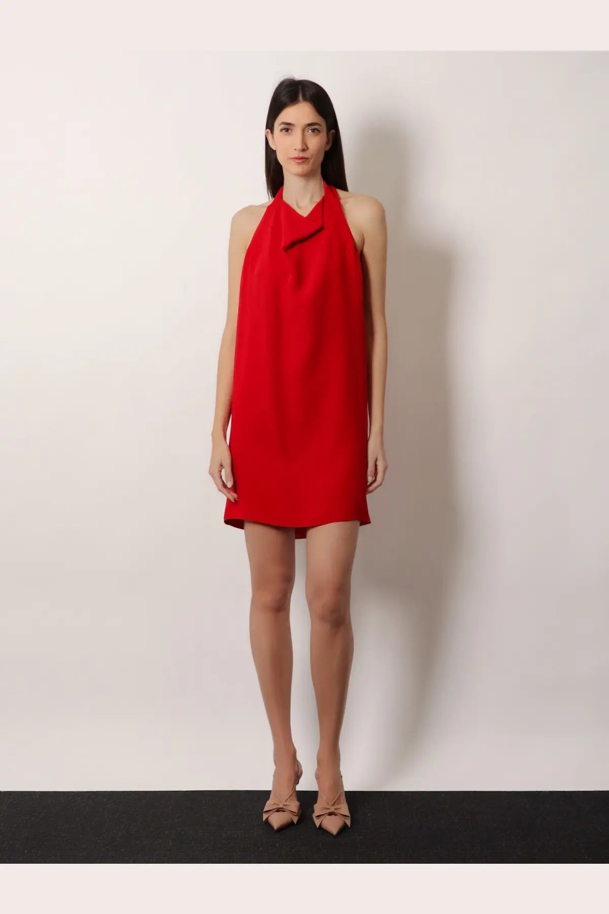 Valentino women’s cady couture dress in vibrant red featuring a sleek halter-neck mini design for elegant wear