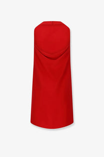 Valentino women’s cady couture red sleeveless a-line dress with smooth flowing fabric and subtle draped neckline paris