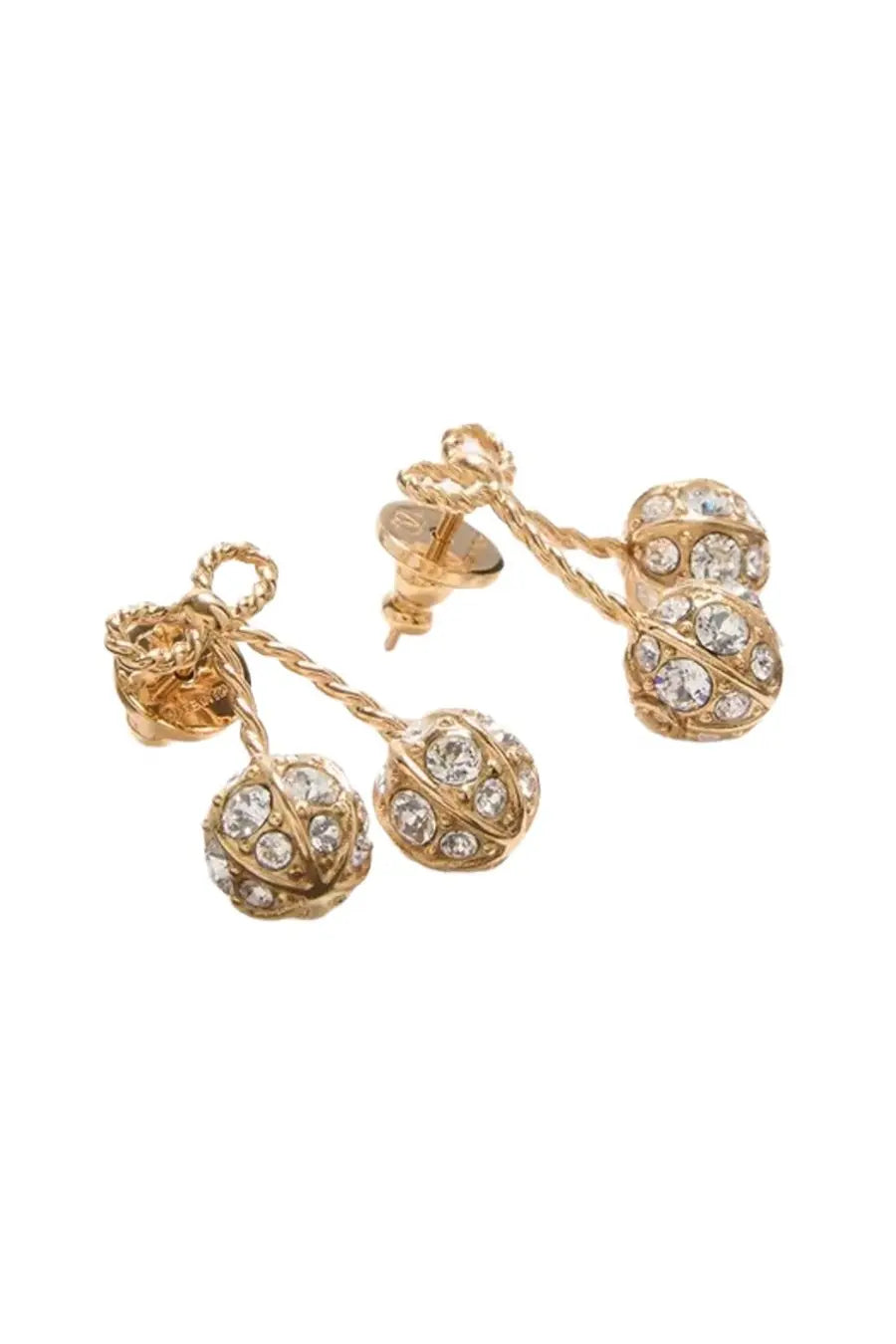 Valentino women’s cherryfic earrings gold-toned dangling design with three crystal bead spheres and twisted gold chains