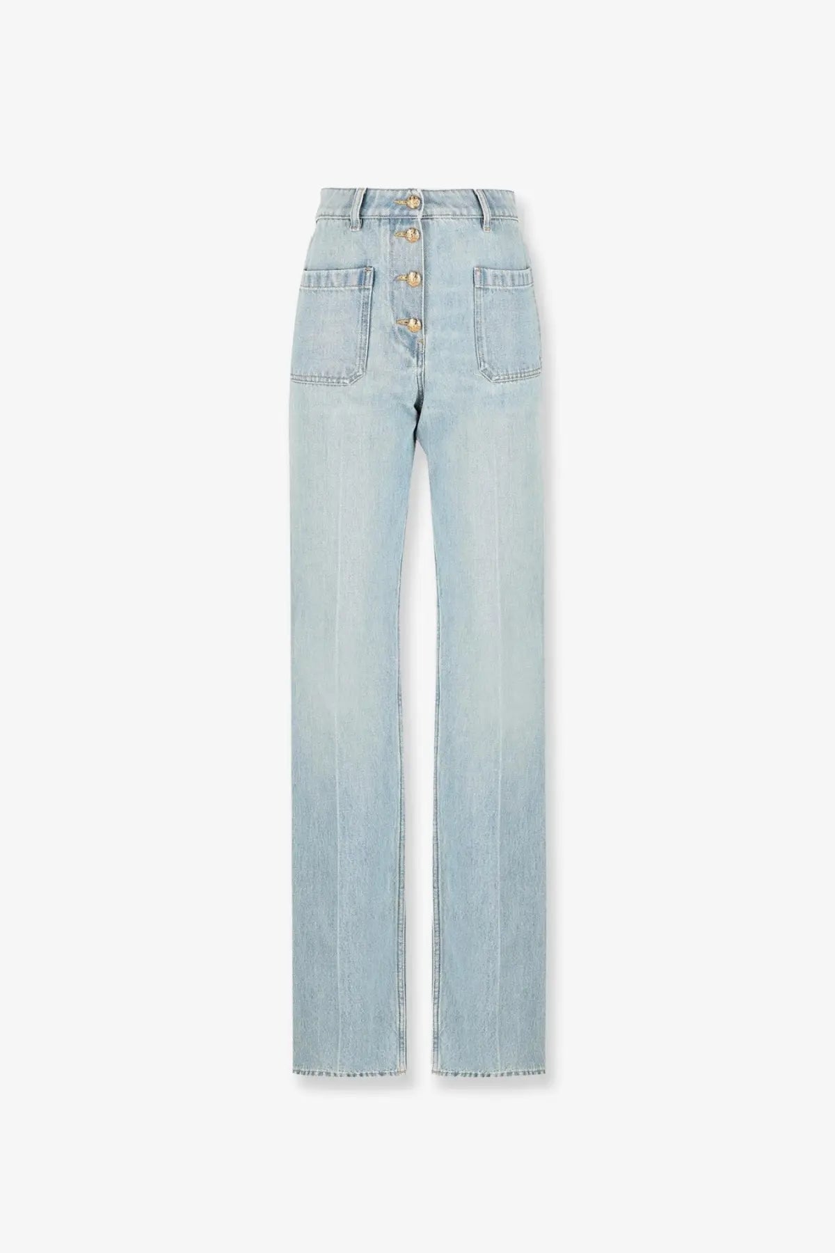 Valentino women’s chez valentino cotton jeans in blue with light wash high rise waist and front button closure