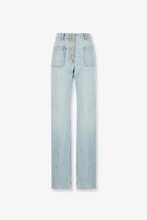 Light-wash cotton Valentino women’s Chez Valentino high-rise jeans with front button closure in blue