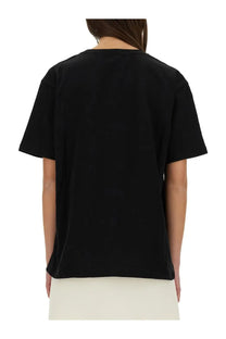 Black oversized cotton t-shirt with relaxed fit and short sleeves from Valentino womens chez Valentino print shirt black