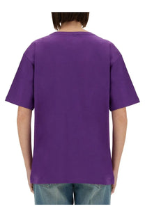 Valentino women’s chez valentino print shirt purple oversized cotton t-shirt with relaxed fit and short sleeves