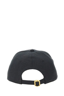 Black valentino women’s chez valentine baseball hat back view with gold-tone buckle on adjustable strap