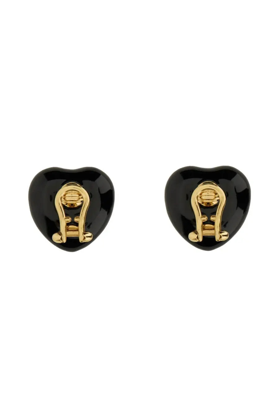 Valentino women’s coeur royal black heart-shaped earrings with gold-tone clasp backs showing the back side