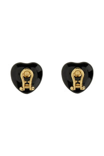 Valentino women’s coeur royal black heart-shaped earrings with gold-tone clasp backs showing the back side