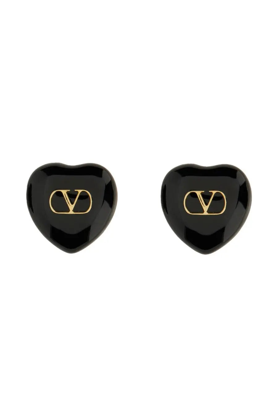 Valentino womens coeur royal black heart-shaped stud earrings with glossy finish and gold-tone logo